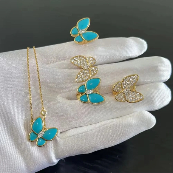 Butterfly Sterling Silver Turquoise Pendant Set - Picture 1 of 16